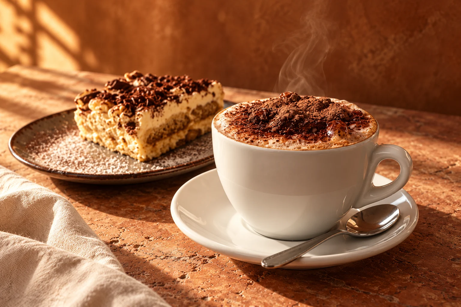Cappuccino und Tiramisu von Cortina, neu inszeniert in warmem Sonnenlicht